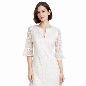 Adrianna Papell White Lace Sheath Dress Size 6P Bridal Shower Engagement Grad